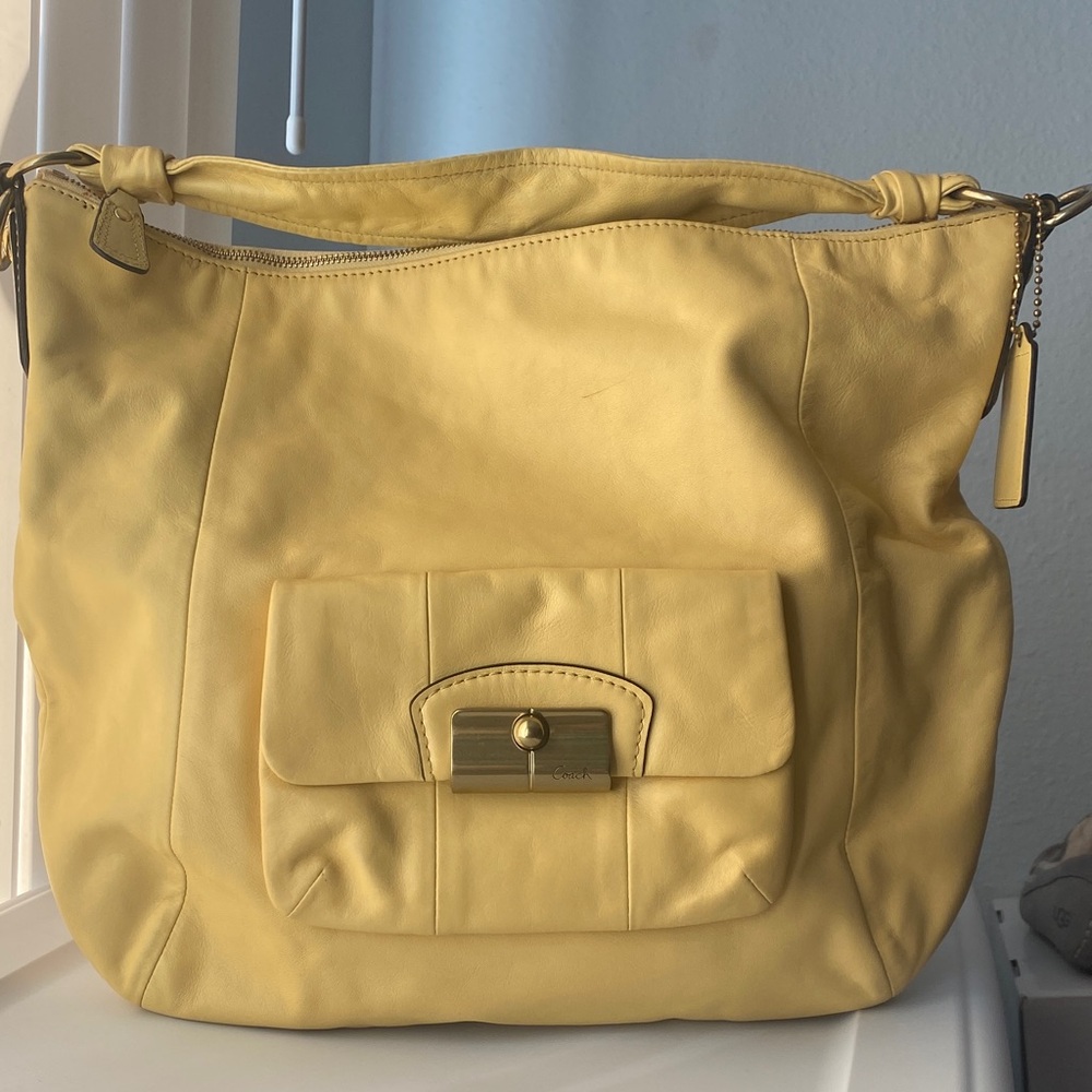 Coach large Yellow Leather Hobo Bag 15”height x 17” width